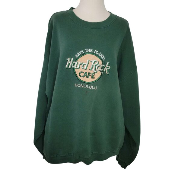 Hard Rock Cafe Honolulu Green Sweatshirt X-Large Save The Planet Made In USA - Picture 1 of 13